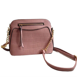 Pink Mauve Crocodile Gold Chain Vegan Leather Crossbody Shoulder Bag